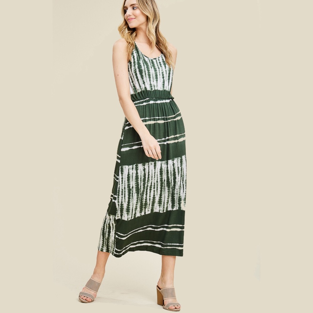 NWT / Forest Green Gypsy Tie Dye Jersey Maxi Dress